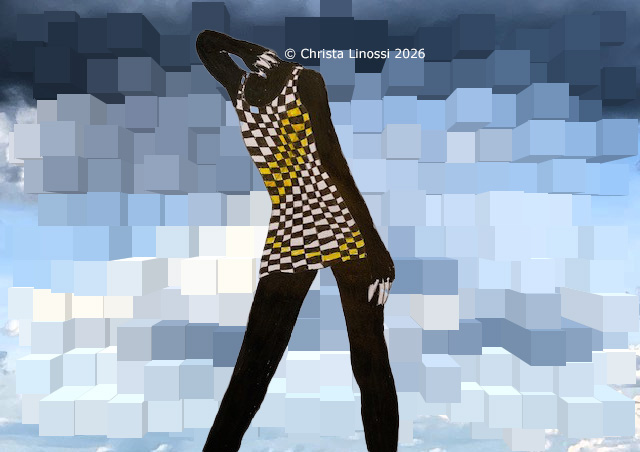 Ein kopfloser Körper, gefangen im Raster. Struktur, Muster, Stillstand – und eine Industrie, die ihre eigene Identität verloren hat. Diese neue Arbeit aus meiner Serie „Kopflos“ entstand aus einem spielerischen Moment im Studio und entwickelte sich zu einem unerwarteten künstlerischen Knaller. Ein Werk über Orientierungslosigkeit, Überfluss und die stille Frage, wohin die Mode sich bewegt.